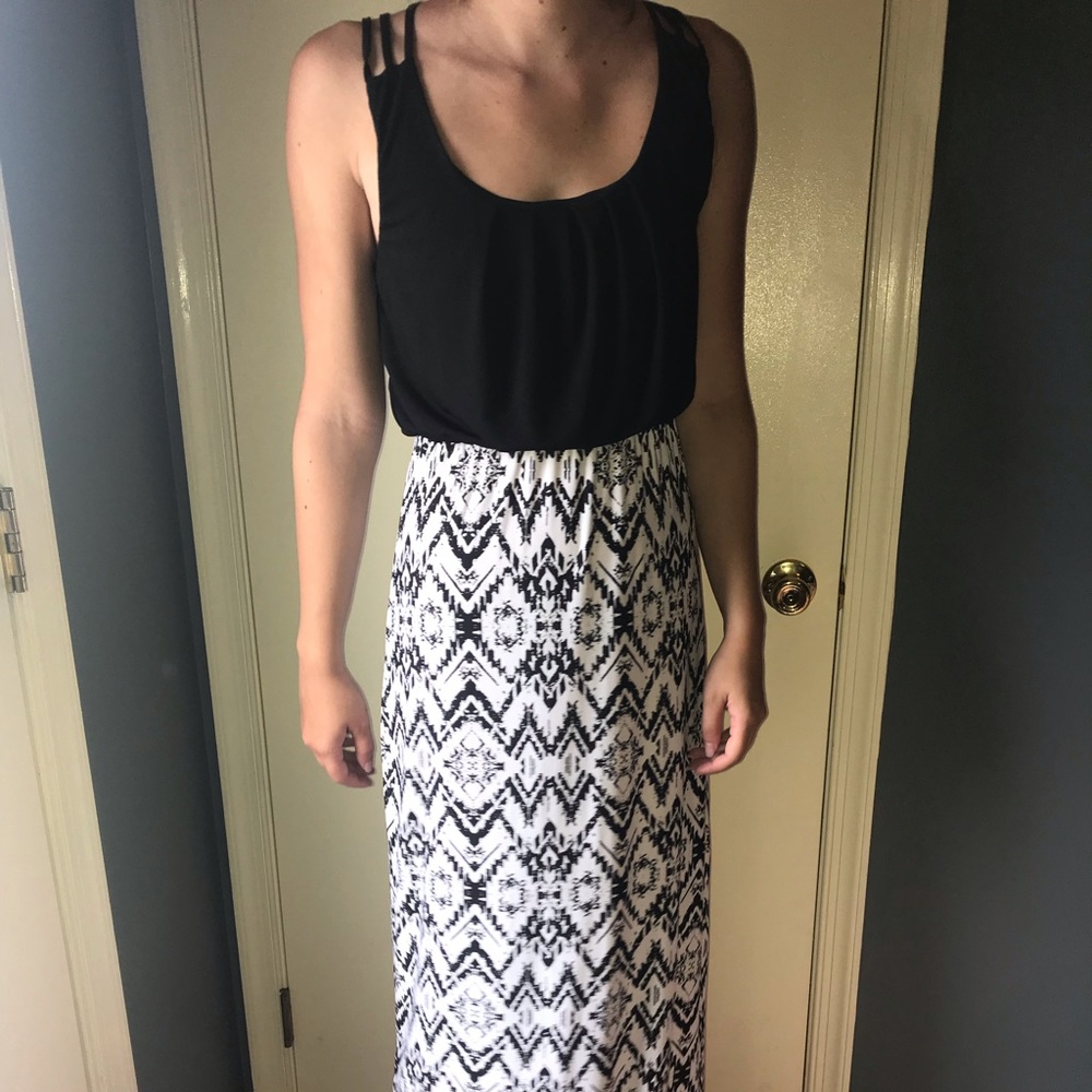 Black white and pink maxi dress
